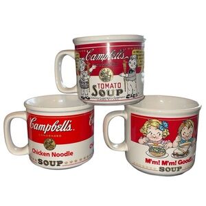 Vintage Campbell Soup Mugs 1990s Red and White Soup Mugs Set of 3